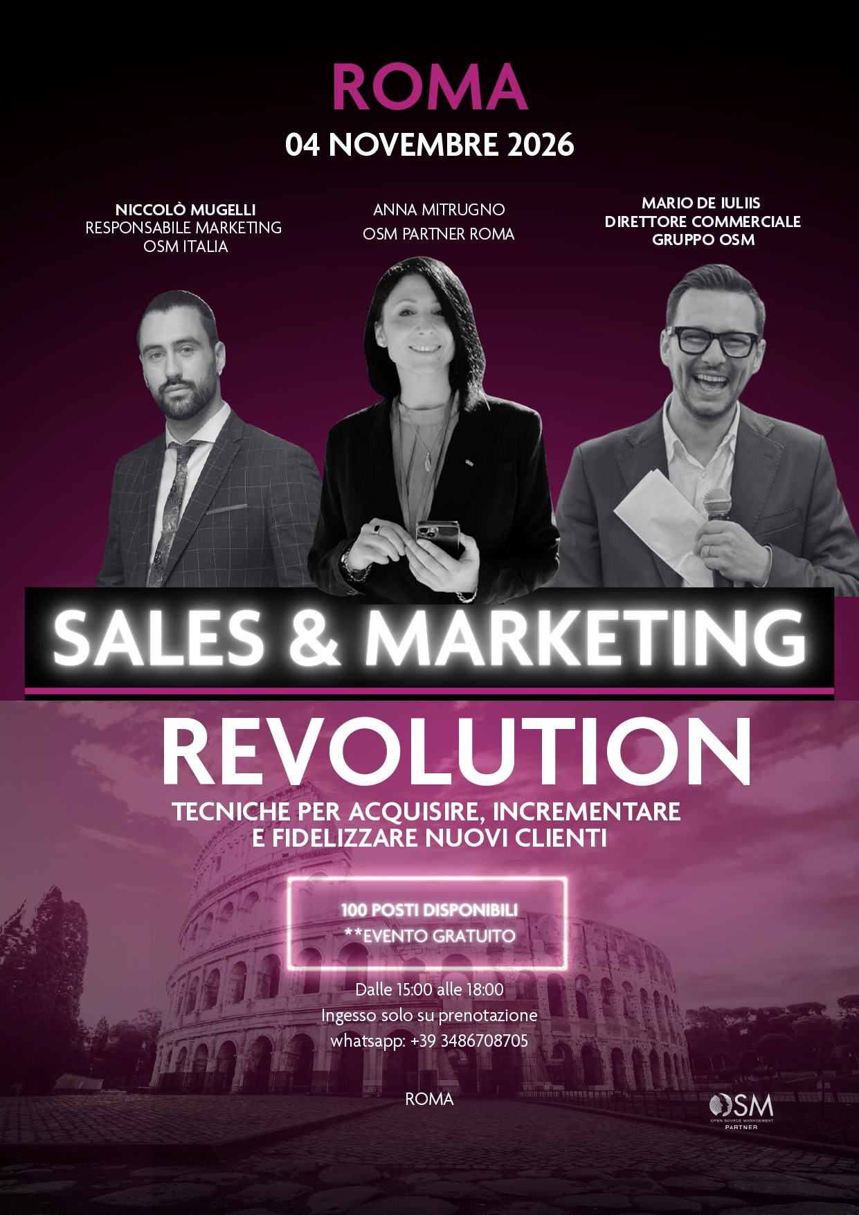 Locandina Sales & Marketing Revolution Roma, 04 Novembre 2026, con Niccolò Mugelli, Anna Mitrugno e Mario De Iuliis